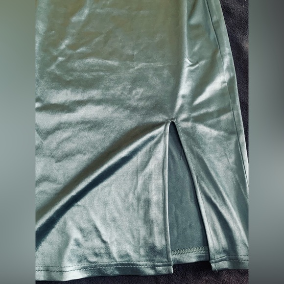 Moa Rose teal/aqua color metallic slip dress - Picture 2 of 4